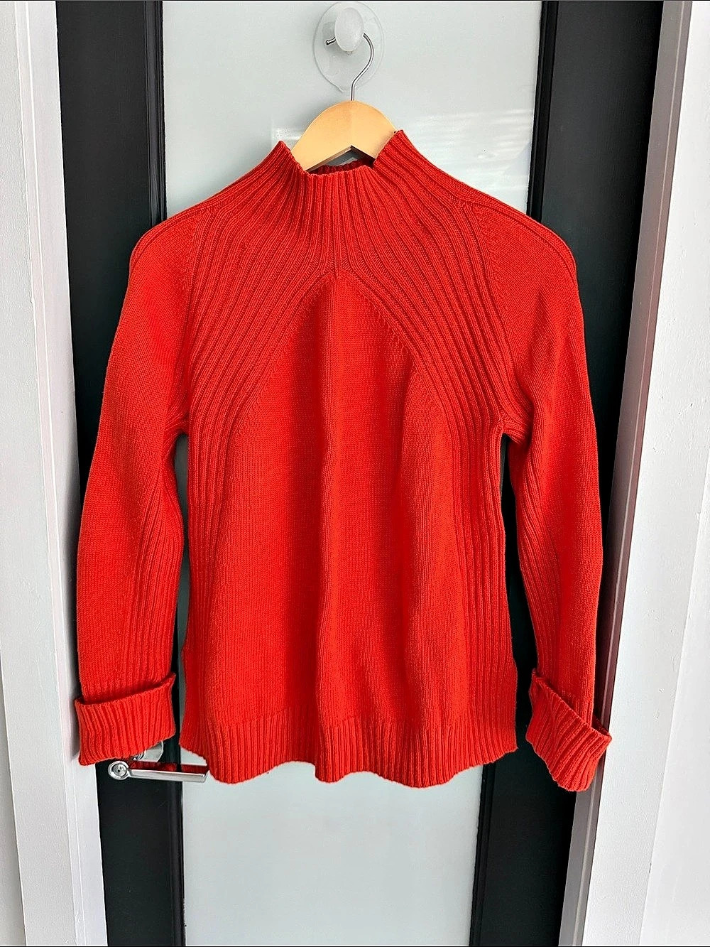Talbots Red Ribbed Mock Neck Sweater Size Large Like New